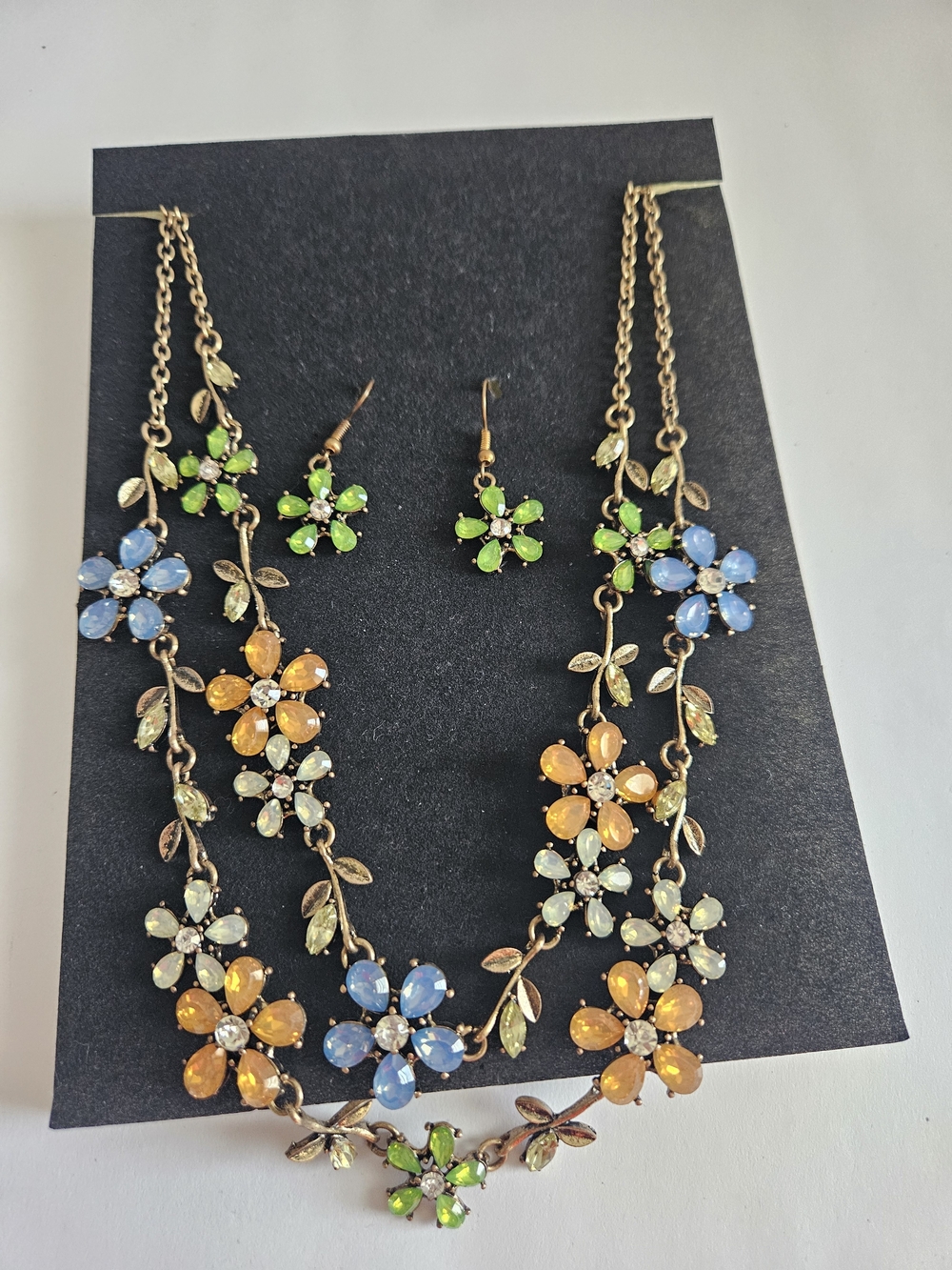 Floral Multi-Color Crystal Necklace & Earring Set